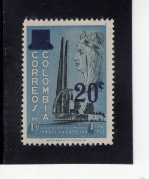 COLOMBIA(�ݷҺ��)-#693-20c on 23c-QUEEN ISABELLA I AND MONUMENT(�̻级�� 1��, ����)-1959��