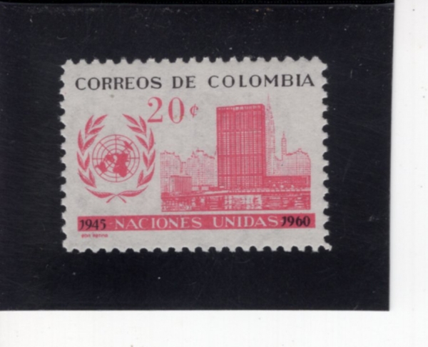 COLOMBIA(�ݷҺ��)-#724-20c-UN HEADQUARTERS AND EMBLEM(���� ����)-1960.10.24��
