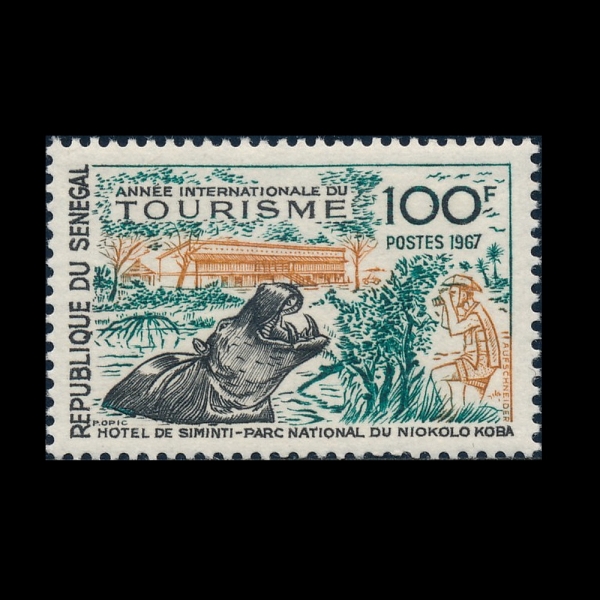 SENEGAL(���װ�)-#293-100fr-TOURIST PHOTOGRAPHING HIPPOPOTAMUS AND SIMINTI HOTEL(�ϸ�, �ø�Ƽ ȣ��)-1967.10.7��