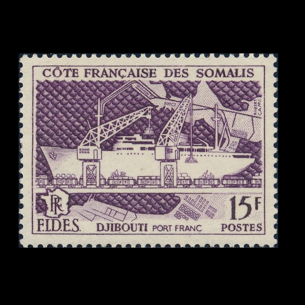 SOMALIA COAST(�Ҹ������� �ؾȼ�)-#268-15fr-LOADING SHIP AND MAP, DJIBOUTI(���� ����, ����Ƽ ����)-1956��