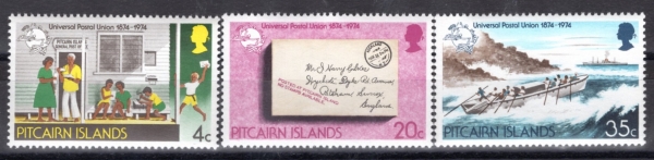PITCAIRN ISLANDS(��Ʈ�ɾ� ����)-#141~3(3��)-UPU CENT.(���Ϲ��� ���� ���� 100�ֳ�)-1974.7.22��