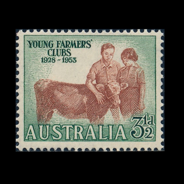 AUSTRALIA(����Ʈ���ϸ���)-#262-3 1/2p-BOY AND GIRL WITH CALF(�۾����� ���� �ҳ�� �ҳ�)-1953.9.3��