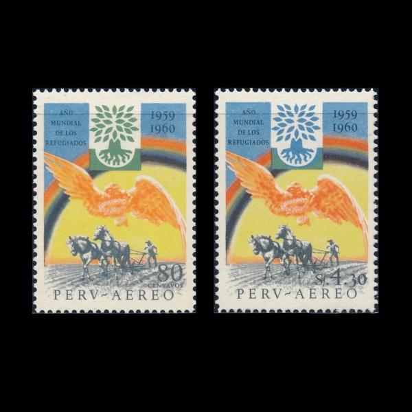 PERU(���)-#C163~4(2��)-WRY EMBLEM, DOVE, RAINBOW AND FARMER(���賭�αⱸ, ����, ������, ���)-1960.4.7��
