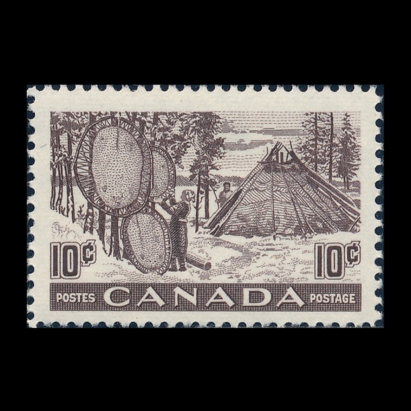 CANADA(ĳ����)-#301-10c-INDIANS DRYING SKINS ON STRETCHERS(�ε��ε��� ��Ϳ� �Ǻθ� ������ ���)-1950.10.2��