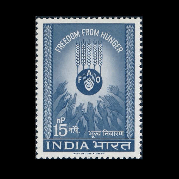 INDIA(�ε�)-#372-15np-HANDS REACHING FOR \"FAO\" EMBLEM(�ķ�����ⱸ)-1963.3.21��