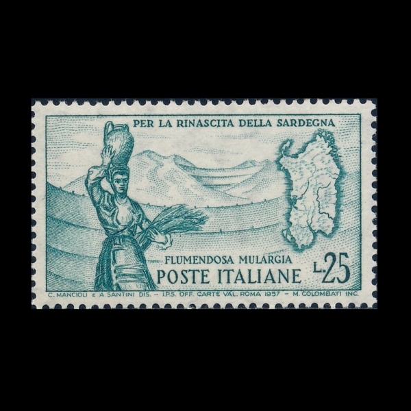 ITALIA(��Ż����)-#738-25 I-PEASANT, DAMS AND MAP OF SARDINIA(���, ��, �縣���� ����)-1958.2.1��