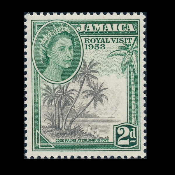 JAMAICA(�ڸ���ī)-#154-2p-QUEEN ELIZABETH II AND PALMS(�����ں��� 2��, ���ڼ�)-1953.11.25��