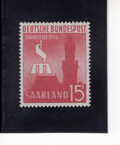 SAAR(������)-#313-15fr-FAIR EMBLEM AND CITY HALL, SAARBRUCKEN(�ڸ������ ��û)-1958.4.10��
