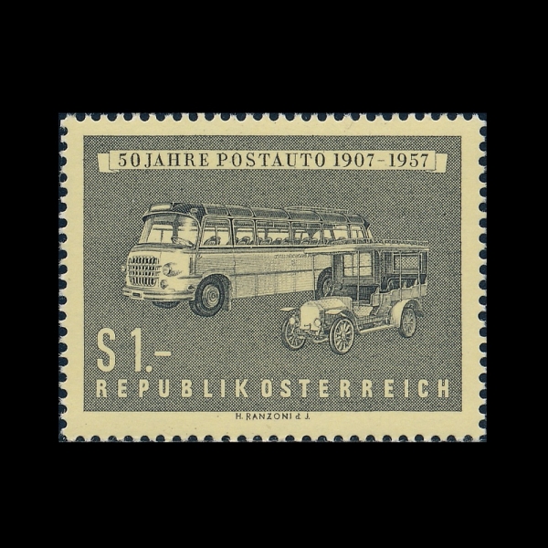 AUSTRIA(����Ʈ����)-#617-1s-OLD AND NEW POSTAL MOTOR COACH(��.�� ���� ���� ��ġ)-1957.6.14��