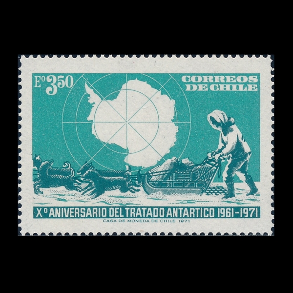 CHILE(ĥ��)-#416-3.50e-MAP OF ANTARCTICA AND DOG SLED(���� ����, �� ���)-1972.3.20��