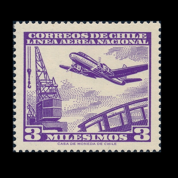 CHILE(ĥ��)-#C224-3m-PLANE AND DOCK CRANE(�����, ��ũ ũ����)-1960��