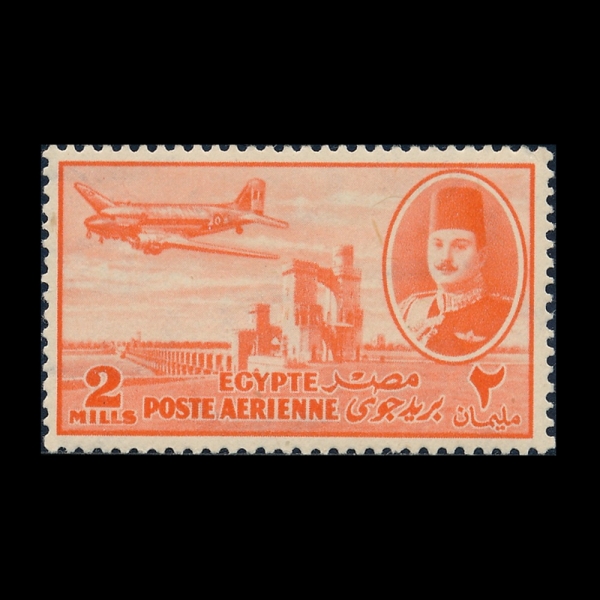 EGYPT(����Ʈ)-#C39-2m-KING FAROUK, DELTA DAM AND DC-3 PLANE(�ķ�ũ 1��, ���� �ﰢ��, ���۶� DC-3)-1947.2.19��
