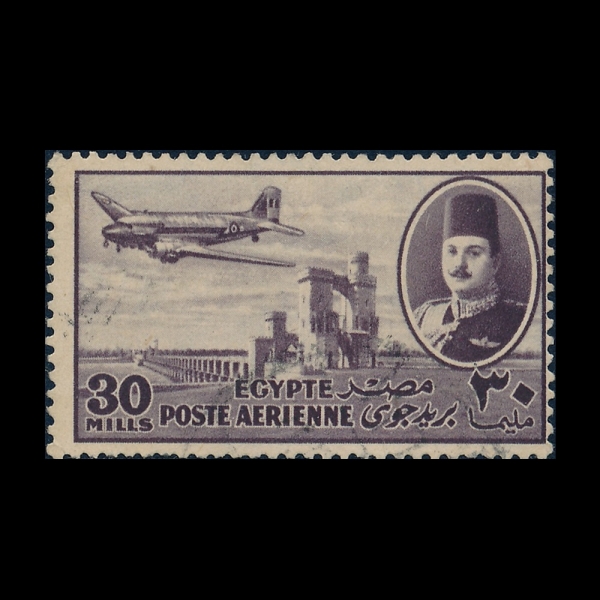 EGYPT(����Ʈ)-#C46-30m-KING FAROUK, DELTA DAM AND DC-3 PLANE(�ķ�ũ 1��, ���� �ﰢ��, ���۶� DC-3)-1947.2.19��