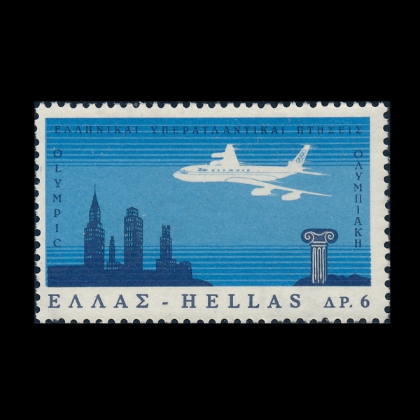 GREECE(�׸���)-#859-6d-BOEING 707-320 OVER NEW YORK BUILDINGS AND GREEK COLUMN(���� 707 320 ���� ���� ��� �׸��� Į��)-1966.5.26��