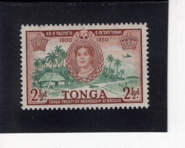 TONGA(�밡)-#96-2 1/2p-QUEEN SALOTE & COASTAL SCENE(����� ���� 3��, �밡 �ؾȼ�)-1951.7.2��