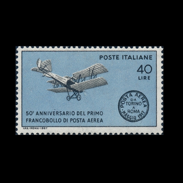 ITALY(��Ż����)-#968-40 I-POMILIO PC-1 BIPLANE AND 1917 AIRMAIL POSTMARK(���и��� PE, ���� ������ �װ����� ��ǥ)-1967.7.18��