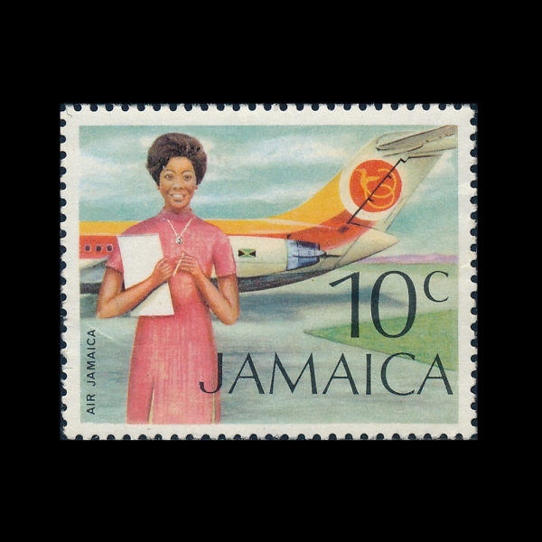 JAMAICA(�ڸ���ī)-#351-10c-STEWARDESS AND AIR JAMAICA PLANE(�¹���, ���� �ڸ���ī)-1972��