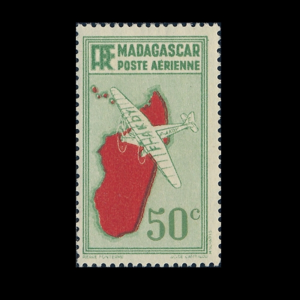 MALAGASY REPUBLIC(���ٰ���ī��)-#C1-50c-AIRPLANE AND MAP OF MADAGASCAR(�����, ���ٰ���ī�� ����)-1935��