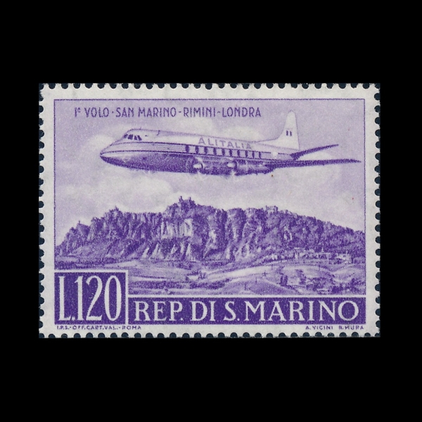 SAN MARINO(�긶����)-#C107-120 I-ALITALIA VISCOUNT OVER SAN MARINO(�˸�Ż���� ���� �װ���)-1959.6.3��