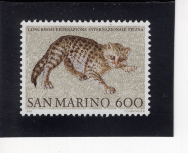 SAN MARINO(�긶����)-#1097-600 I-MOSAIC DETAILS, CAT, NATL. MUSEUM, NAPLES(������ũ ������, ������, ��Ʋ �ڹ��� ������)-1985.10.25��
