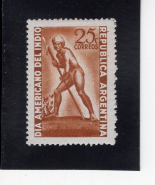 ARGENTINA(�Ƹ���Ƽ��)-#575-25c-STATUE OF ARAUCANIAN INDIAN(�ƶ��ī�Ͼ� �ε��)-1948.5.21��