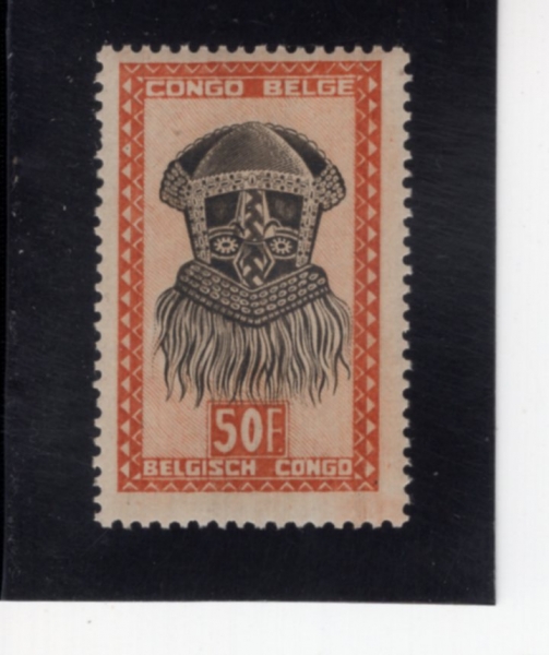 BELGIAN CONGO(���⿡�� ���)-#255-50f-\"BUADI-MUADI\", MASK WITH SQUARED FEATURES(\"�ξƵ�-���Ƶ�\" ����ũ)-1948��