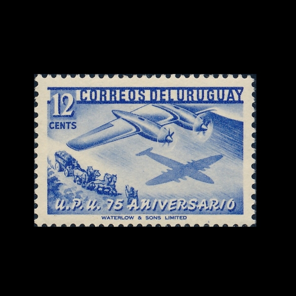 URUGUAY(������)-#600-12c-PLANE AND STAGECOACH(�����, ������)-1952.10.9��