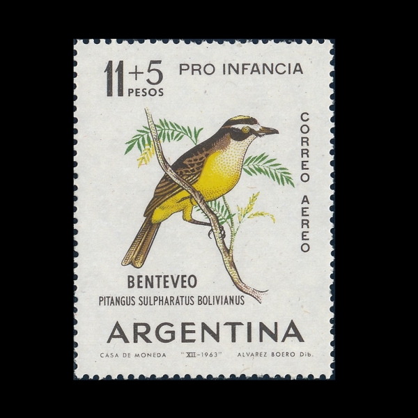ARGENTINA(�Ƹ���Ƽ��)-#CB32-11+5p-PITANGUS SULPHURATUS BOLIVIANUS(ūŰ��ī��)-1963.12.21��