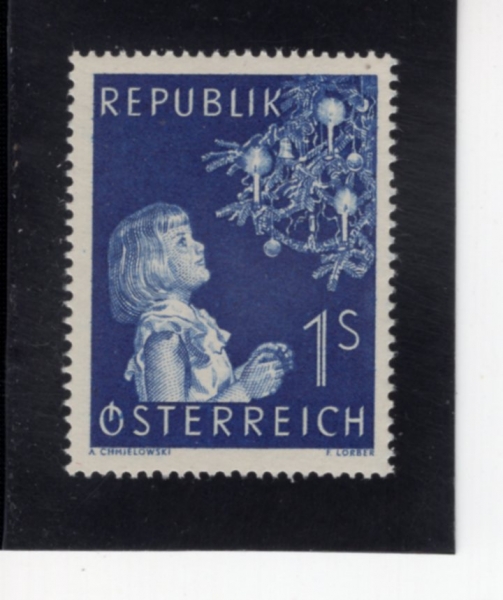 AUSTRIA(����Ʈ����)-#590-1s-CHILD AND CHRISTMAS TREE(�Ƶ�, ũ�������� Ʃ��)-1953.11.30��