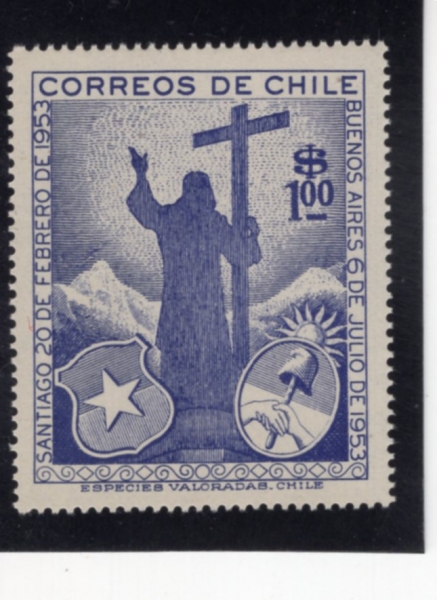 CHILE(ĥ��)-#289-1p-CHRIST OF THE ANDES, EMBLEMS OF CHILE, ARGENTINA(ĥ��, �Ƹ���Ƽ�� �ȵ����� �׸�����)-1955.8.31��