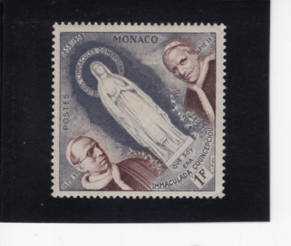 MONACO(����)-#412-1fr-VIRGIN MARY, POPES PIUS IX AND XII(���� ������, ��Ȳ ��� 9��, 12��)-1958.5.15��