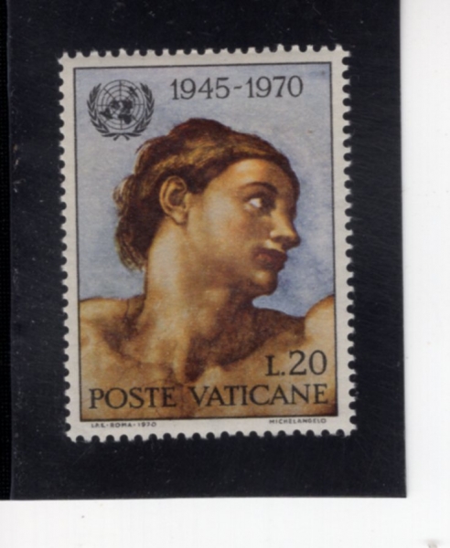 VATICAN CITY(��Ƽĭ �ñ�)-#492-20 I-ADAM, BY MICHELANGELO AND UN EMBLEM(���̶�����, �ƴ��� â��)-1970.10.8��