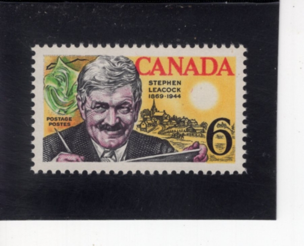 CANADA(ĳ����)-#504-6c-STEPHEN LEACOCK, COMEDY MASK AND MARIPOSA VIEW(��Ƽ�� ����, �ڹ̵� ����ũ, ��������)-1969.11.12��