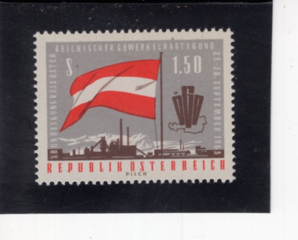 AUSTRIA(����Ʈ����)-#707-1.50s-FACTORY, FLAG AND \"OGB\" ON MAP OF AUSTRIA(����, ���, ����Ʈ���� ���� �� OSB)-1963.9.23��