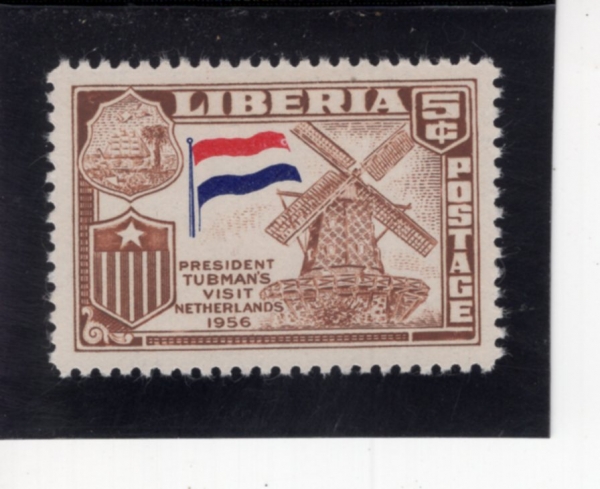 LIBERIA(���̺�����)-#368-5c-WINDMILL AND DUTCH FLAG(ǳ��, �״����� ����)-1958.1.10��