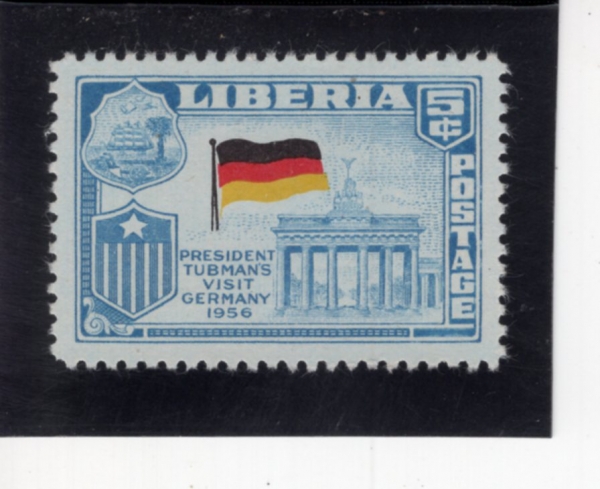 LIBERIA(���̺�����)-#369-5c-BRANDENBURG GATE AND GERMAN FLAG(������θ�ũ ��, ���� ����)-1958.1.10��
