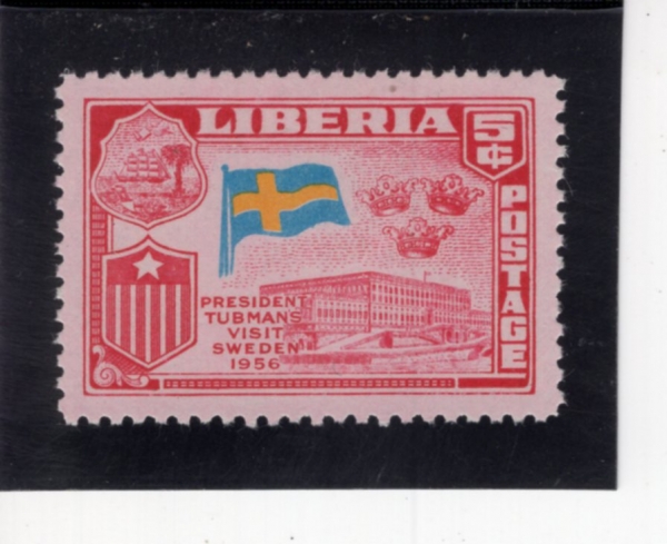 LIBERIA(���̺�����)-#370-5c-PALACE, CROWNS AND SWEDISH FLAG(����, �հ�, ������ ����)-1958.1.10��