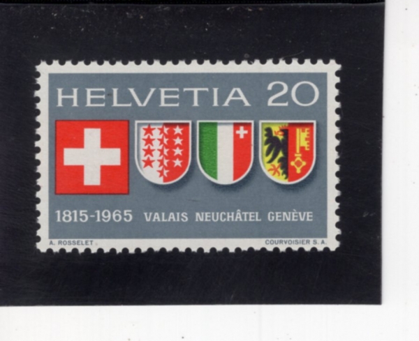 SWITZERLAND(������)-466-20c-SWISS ARMS, CANTONAL EMBLEMS OF VALAIS, NEUCHATEL, GENEVA(������ ������ ����)-1965.6.1��