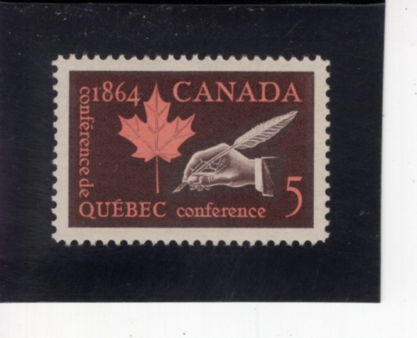 CANADA(ĳ����)-432-5c-MAPLE LEAF AND HAND HOLDING QUILL PEN(��ǳ��, �� ��� ��)-1964.9.9��