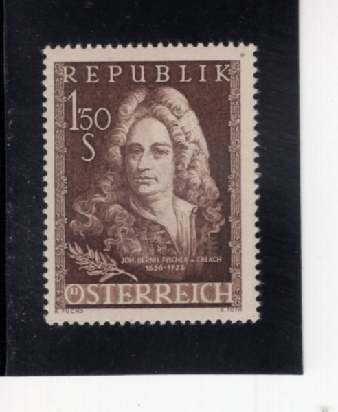 AUSTRIA(����Ʈ����)-#613-1.50s-J. B. FISCHER VON ERLACH, 300TH BIRTH ANNIV.(������ ������Ʈ)-1956.7.20��