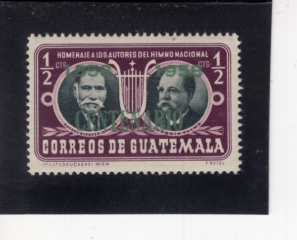 GUATEMALA(���׸���)-#350-1/2c-RAFAEL ALVAREZ OVALLE AND JOSE JOAQUIN PALMA(���Ŀ� �˹ٷ��� ���߷�, ȣ�� ȣ��Ų �ȸ� ���)-1953.5.13��