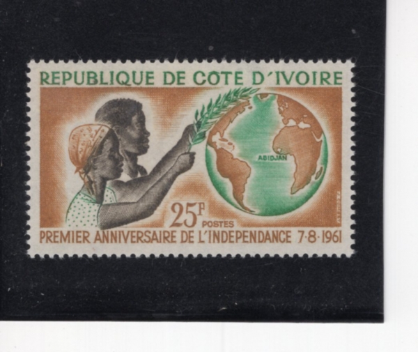 IVORY COAST(���̺��� �ڽ�Ʈ)-#182-25fr-YOUNG COUPLE WITH OLIVE BRANCH AND GLOBE(�ø��갡�� �� Ŀ��, ����)-1961.8.7��