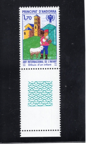 ANDORRA, FRENCH ADMINISTRATION(�ȵ��� ����������)-#272-1.70fr-CHILD WITH LAMBS, CHURCH, IYC EMBLEM(��� �Բ��ϴ� ����, ��ȸ, IYC ������)-1979.7.7��