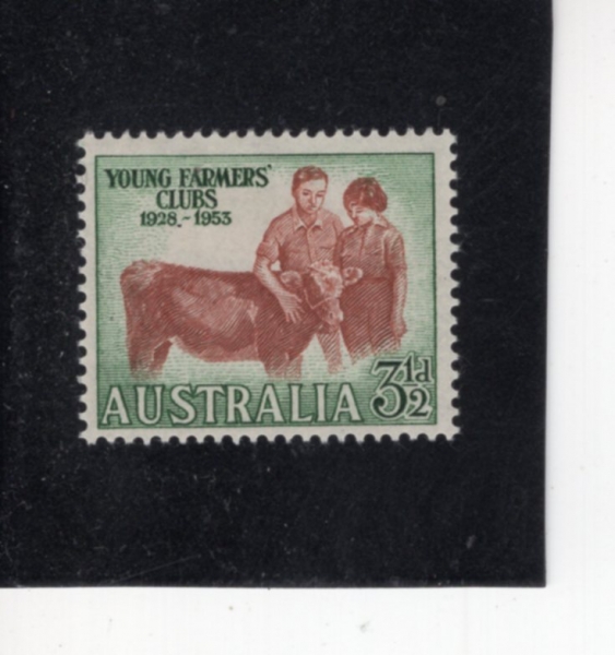AUSTRALIA(����Ʈ���ϸ���)-#262-3 1/2c-BOY AND GIRL WITH CALF(�۾����� ���� �ҳ�� �ҳ�)-1953.9.3��