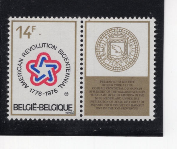 BELGIUM(���⿡)-#942-14fr+LABEL-AMERICAN BICENTENNIAL EMBLEM(�̱� �Ǳ� 200�ֳ�)-1976.3.13��