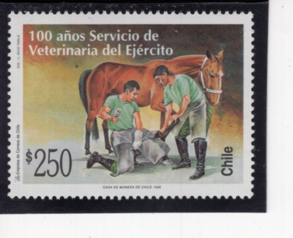 CHILE(ĥ��)-#1249-250p-ARMY VETERINARIAN SERVICE, CENT.(���� ������ ���� â�� 100�ֳ�)-1998.4.20��