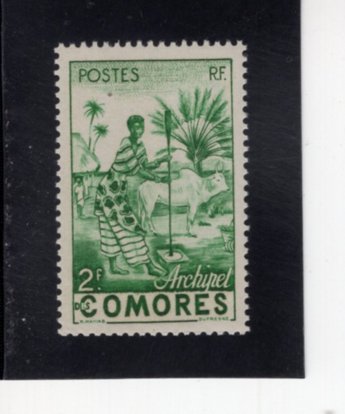 COMORO ISLANDS(�ڸ�� ����)-#30-2fr-COMORO WOMAN GRINDING GRAIN(� ���� �ִ� �ڸ�� ����)-1950��