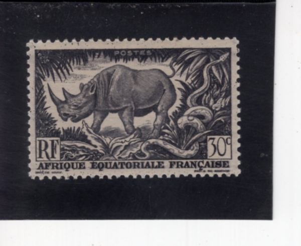FRENCH EQUATORIAL AFRICA(�������� ���� ������ī)-#167-30c-BLACK RHINOCEROS AND ROCK PYTHON(���� �ڻԼ�, �߾Ӿ�����ī ������ܹ�)-1946��