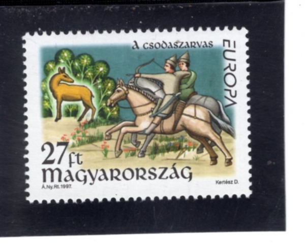 HUNGARY(�밡��)-#3570-27fo-HUNTERS ON HORSEBACK SHOOTING BOW AND ARROW AT DEER(��ɲ۵��� �罿���� Ȱȭ��)-1997.5.5��