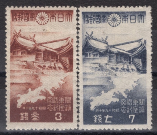JAPAN(�Ϻ�)-#349~50(2��)-KWANTUNG SHRINE AND MAP OF KWANTUNG PENINSULA(���� �Ż�, ���������� ����)-1944.10.1��